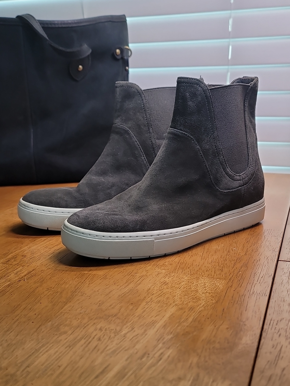 Vince Gray Suede Chelsea Sneaker Booties
